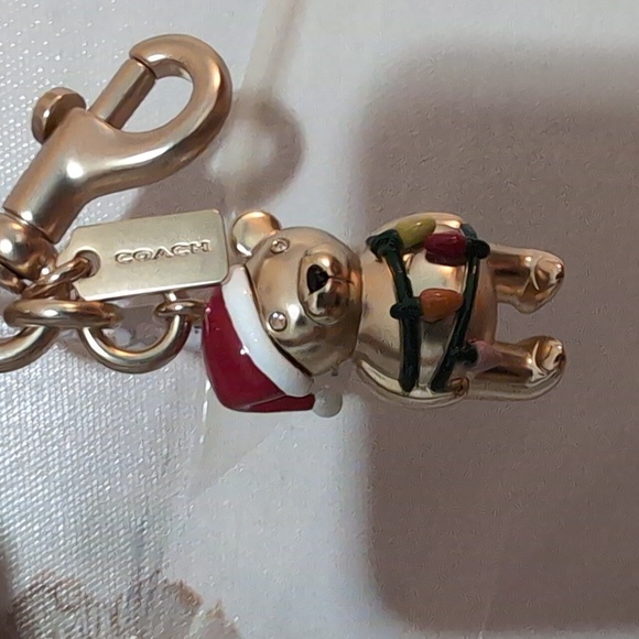 Coach 3D Christmas Lights Sparkle Eye Bear Bag Charm Split Key Ring & Gift Box - Picture 4 of 6